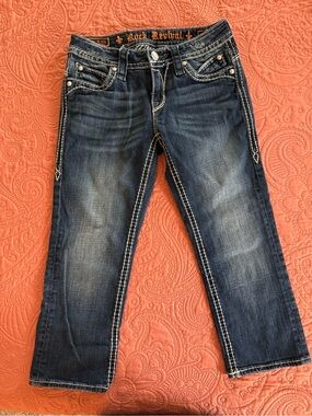 Rock Revival Dark Blue Distressed Capris